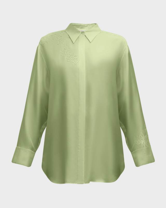 Sensual Coolness Lace-Trim Silk Blouse